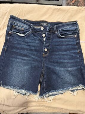 Judy Blue Denim Shorts XL Button Fly Raw Frayed Hem Dark Wash Stretch
